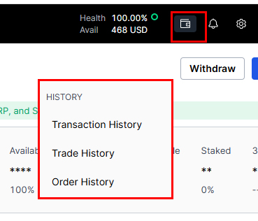 비트멕스 거래내역 메뉴에서 Transaction History, Trade History, Order History 확인 방법