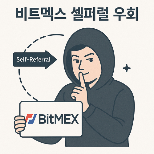 비트멕스 셀퍼럴 우회 일러스트, 후드티를 쓴 남성이 셀퍼럴을 몰래 우회하는 모습