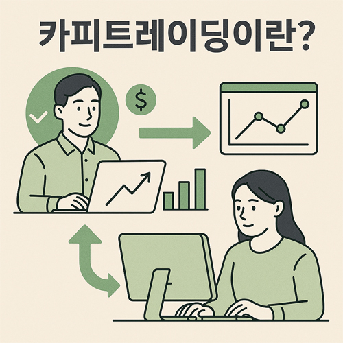 카피트레이딩을 설명하는 일러스트, 성공한 투자자를 따라가는 투자자의 모습