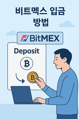 비트멕스 입금 방법을 설명하는 일러스트, 사용자가 비트코인을 컴퓨터를 통해 거래소 지갑에 전송하는 모습