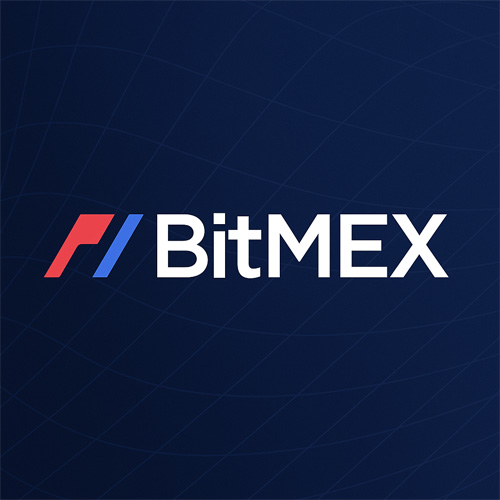 Bitmex 로고와 블루 배경의 디지털 그래픽 디자인