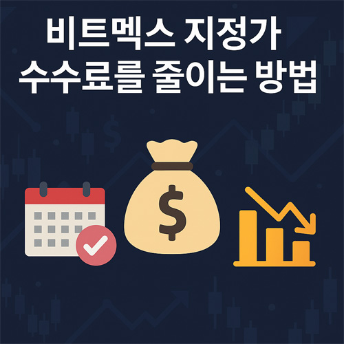 비트멕스에서 지정가 수수료를 절감하는 방법을 설명하는 인포그래픽 스타일 일러스트